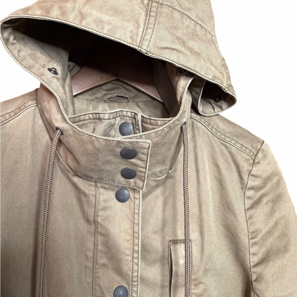 LOFT Tan Hooded field barn Jacket Button front and zipper cinched waist-SZ M - Picture 4 of 12